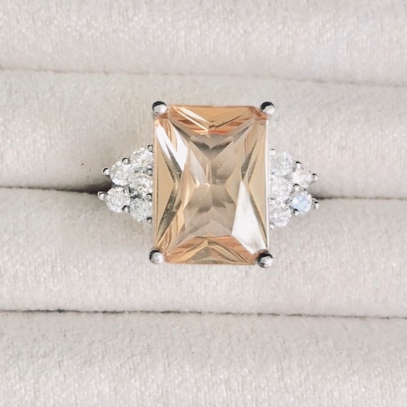 🎁sALe FiRm Morganite + White Topaz Sterling Ring - Picture 2 of 6